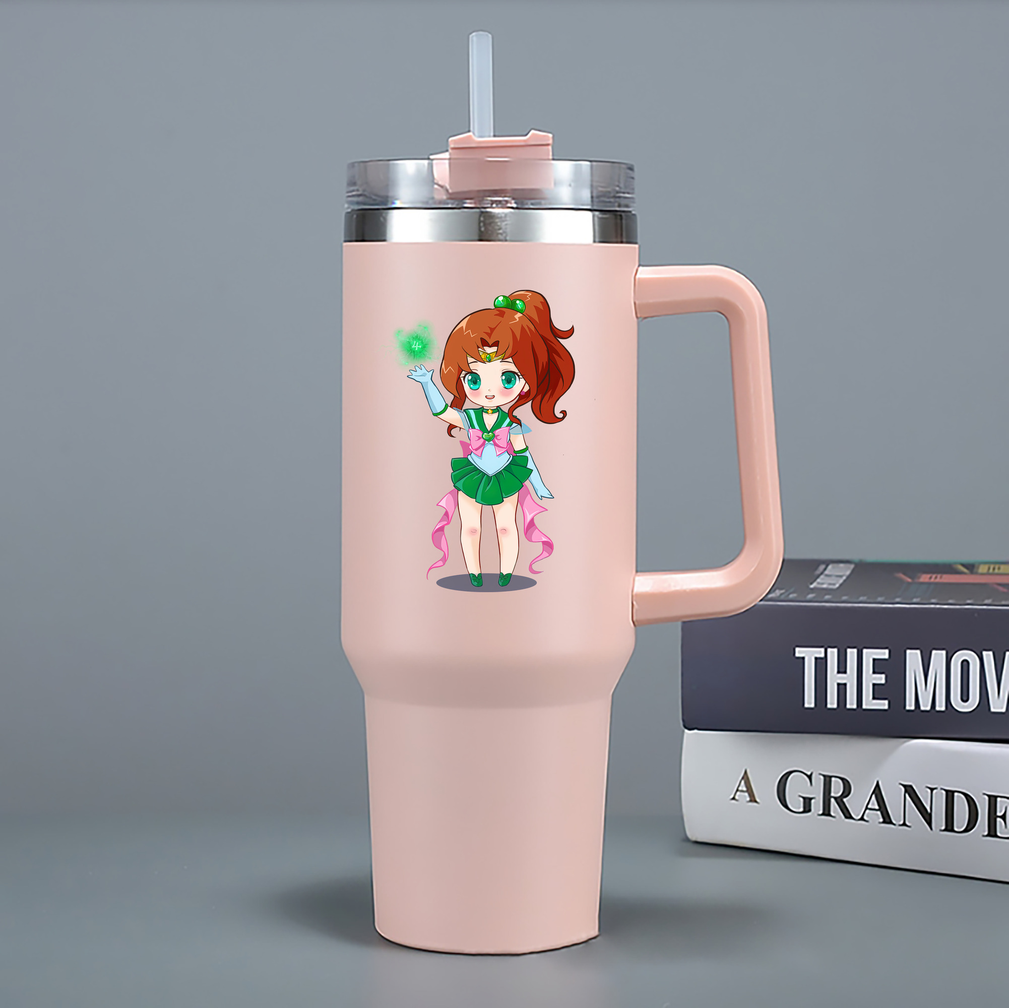 （画像用） 美少女戦士セーラームーン 木野 まこと きの まこと Sailor Moon Kino Makoto （セーラージュピター；Sailor Jupiter） 1200mL車用タンブラー - クリスタルステッカー（プラスチックストロー付き）